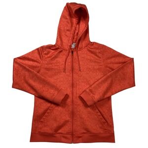 Under Armour Kids Orange All Over Logo Print Full Zip Fleece Hoodie Size MD Fall